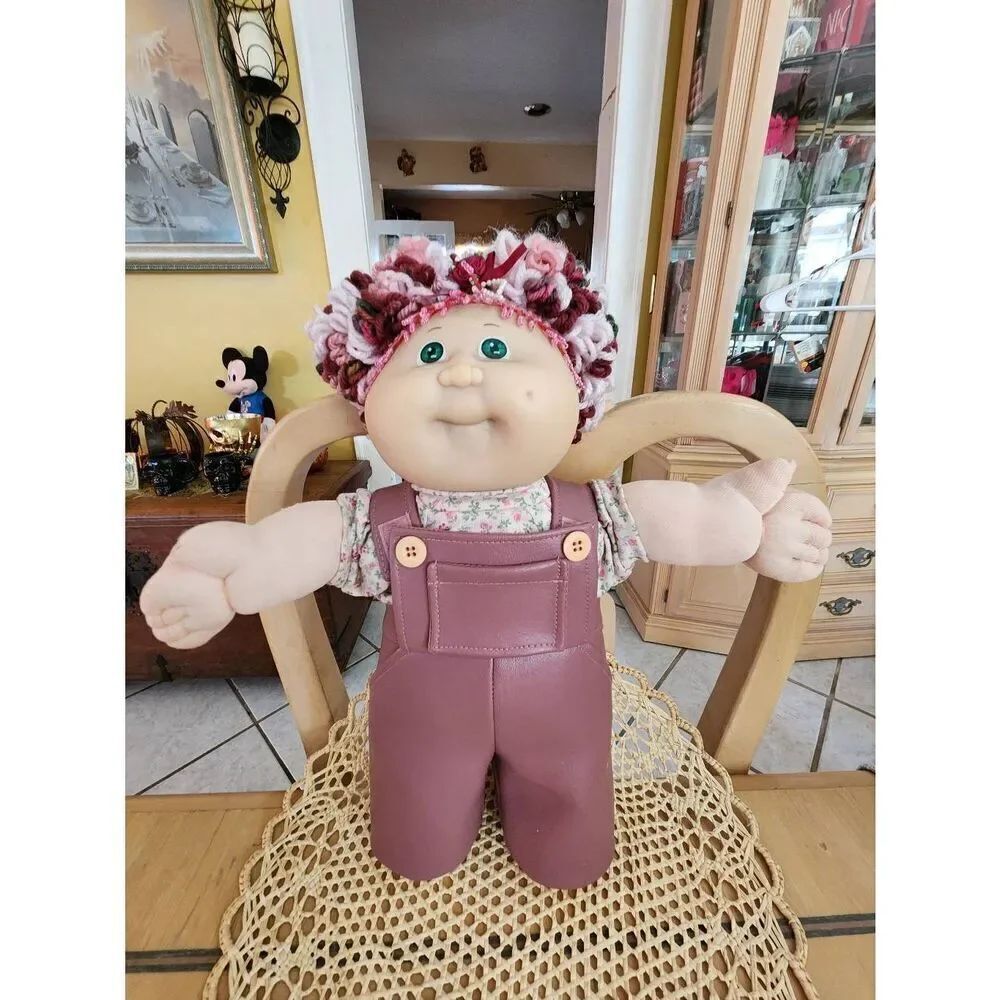 Vintage Cabbage Patch Doll Pink Hair Green Eyes & Earrings Appalachian Art Works